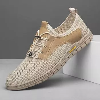 Breathable Casual Mens Summer Shoes Business Mesh Dress Shoes Hollow Out Men Sneakers Soft Hot Sale Cool Casual Flats Moccasins 37 бежевый