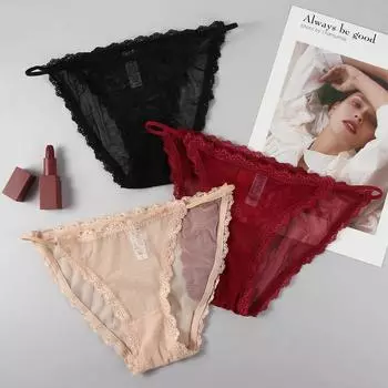 Breathable Cotton Crotch Underpants Underwear Strap Lingerie Sexy Briefs Mesh Panties Lace Thongs L