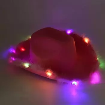 Breathable Cowboy Hat With Bright Led Trim And Large Brim For Outdoor Activities Pink Fringe