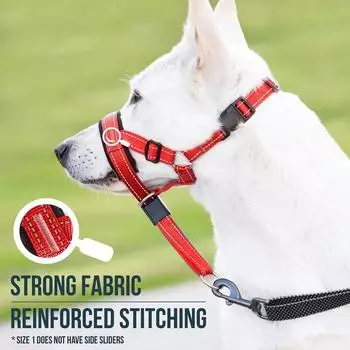 Breathable Dog Muzzle Set: Anti-Bark & Training Collar with Reflective Strips - Red M