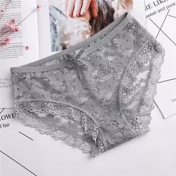 Breathable Female Middle-waist Bow Cotton Crotch Lace Women Thong Sexy Briefs Nylon Flower Panties L