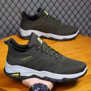 Breathable fly-woven running shoes mesh shoes men s casual shoes Korean version trend 2025 summer men s thin sports shoes 39 чёрный
