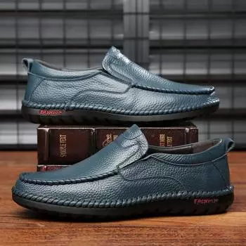 Breathable Genuine Leather Men Shoes Summer Slip On Loafers Man s Casual Leather Shoes Blue Flats Driving male Shoes Moccasins 38 темно-коричневого