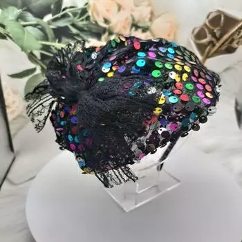 Breathable Half Hat Cover Spring Hair Half Hat Hoop French Glitter Sequin Headband Women Headwear