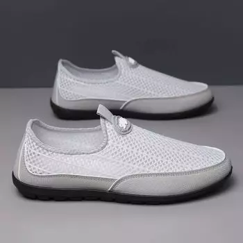 Breathable hollow men s shoes 2025 one-pedal lightweight casual shoes mesh men s flying woven trendy shoes driving Doudou shoes 39