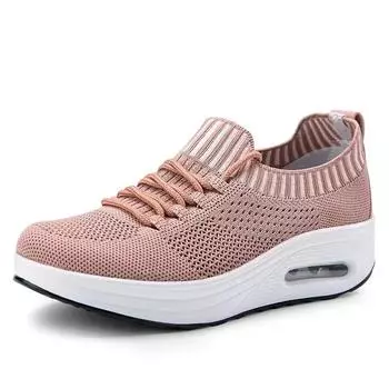 Breathable Knit Casual Women s Lace Up Platform Sneakers Slim Wedges Outdoor Walk Trainers Female Height Increase Swing Shoes 37 синий