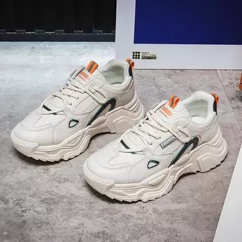 Дышащие маленькие белые туфли с толстой подошвой и увеличенным подъемом для бега, женская спортивная обувь, универсальная женская обувь, осенняя пора 35 бежевый