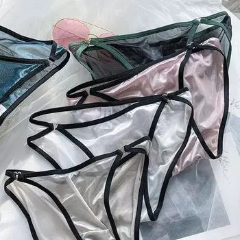 Breathable Love Heart Women Cotton Crotch Ladies G-string Thongs Ice Silk Panties Underwear Briefs M бежевый