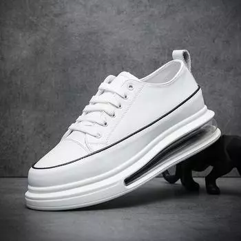 Breathable low-top men s shoes autumn and winter new board shoes cowhide casual shoes men s Korean version of little white shoes air cushion bottom 38