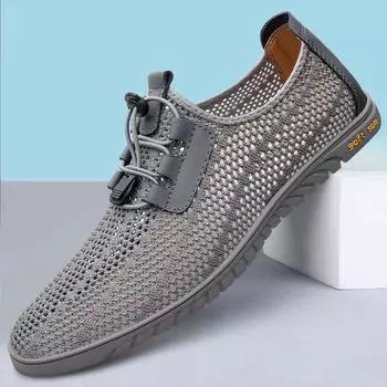 Breathable Men Mesh Shoes Comfortable Men s Summer Sneakers Lightweight Walking Footwear Trendy Man Loafers Comfy Slip on Flats 36 хаки