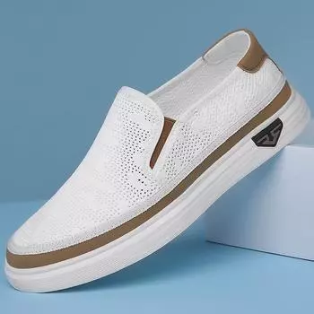 Breathable Men Mesh Shoes Summer Slip on Loafers Lightweight Man Casual Flats Hot Sale Driving Shoes Hollow Out Comfy Moccasins 38 чёрный