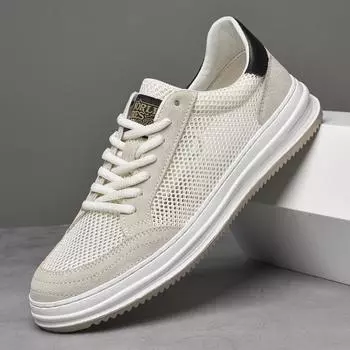 Breathable Men s Sneakers Outdoor Male Casual Shoes Comfortable Walking Flats Hollow Out Skateboard Footwear Simple Summer Shoes 38 песочный