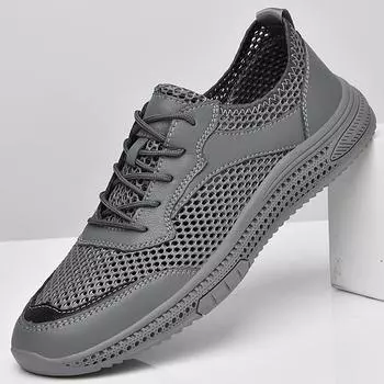 Breathable Men s Summer Sneakers Hollow Out Casual Shoes Outdoor Non-Slip Male Sport Shoes Lightweight Walking Footwear Trainers 38 бежевый