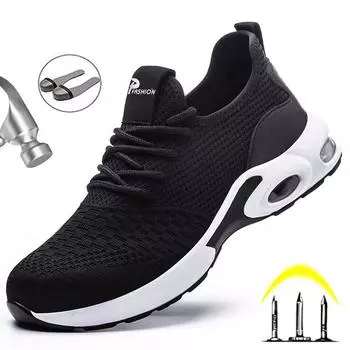 Breathable Men Work Safety Boots Steel Toe Shoes Male Anti-puncture Safety Shoes Indestructible Work Sneakers Security Footwear 36
