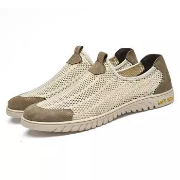 Breathable Mens Casual Shoes Hollow Out Men Loafers Cool Sandals Lightweight Slip on Driving Shoes Summer Slip-On Sneakers 38 чёрный