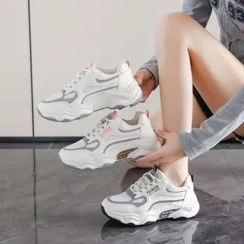 Breathable mesh 2024 autumn and winter new dad shoes women s casual thick sole heightening fashion lace-up sports shoes children s models 35 серый