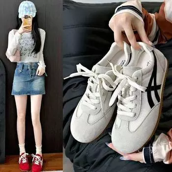 Breathable mesh flats spring and summer new versatile student sports and leisure shoes 35 бежевый