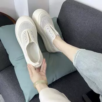 Breathable mesh shoes, round toe platform shoes, sneakers, versatile casual shoes, women s shoes 35 чёрный