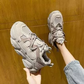 Breathable Mesh Trainers Chunky Heels 5cm Women s Platform Sneakers Women Shoes Casual Female White Mesh Shoes for Woman892 35