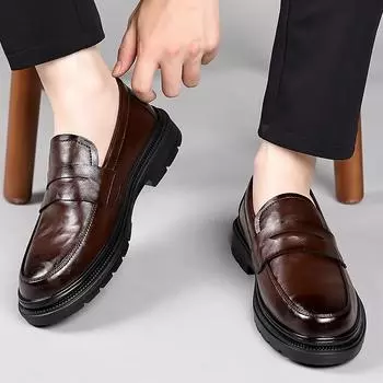 Breathable Outdoor Slip on Casual Shoes for Male Non Slip Walking Flats New Mens Leather Loafers Work Office Driving Sneakers 38 чёрный