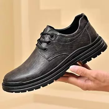 Дышащие уличные кроссовки мужские туфли на платформе кожаные туфли повседневная обувь прогулочная обувь мужские 2024 новые туфли оксфорды из натуральной кожи 38 чёрный