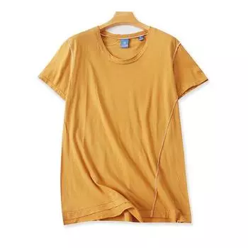 Breathable Piping Pure Color All-Matching Comfortable Short-Sleeved T-shirt Turmeric M