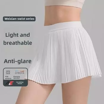 Breathable Pleated Tennis Skirt: Hip-covering, slimming design for outdoor fitness and yoga, with anti-exposure protection. M