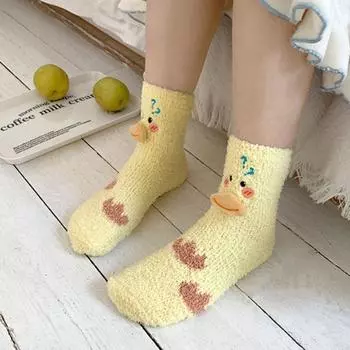 Breathable Plush Knitted Novelty Fluffy Cartoon Socks Middle Tube Hosiery Thickened Duck Socks C