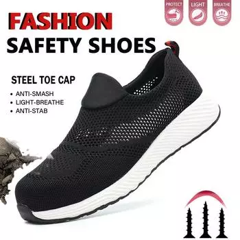 Breathable Safety Shoes Man Steel Toe Anti-puncture Reinforced Sole Men s Work Shoes Lightweight Slip Resistant Safety Sneaker 37