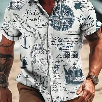 Дышащая мужская повседневная рубашка с короткими рукавами и принтом в виде парусной тематики, модная 2XL