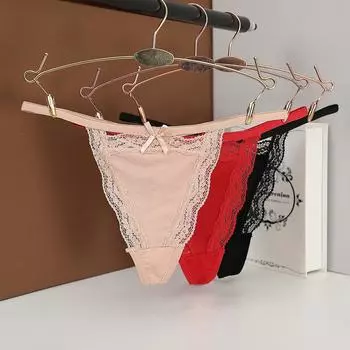 Breathable Seamless Bow Hollow Underpants Low-waist Women Thong Lace Panties G-String Sexy Briefs