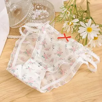 Breathable Sexy Girls Bow Froal Women Lace Briefs Flower Underwear Lingerie Mesh Panties