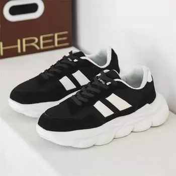 Breathable Shoes for Men Mesh Lightweight Casual Mans Shoe Comfortable Thick Bottom Lace Up Male Sports Sneakers Four Seasons 39 черный белый