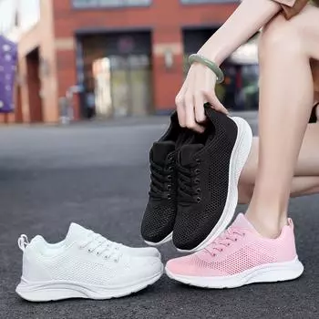 Breathable Women s Shoes Flying Weave Cut-out Athleisure Shoes 35 белый