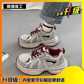 Breathable women s shoes retro platform dad shoes new autumn and winter velvet ankela red pair of shoelaces sneakers 35