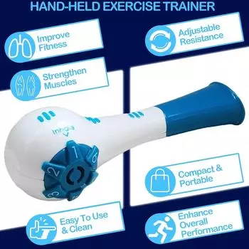 Breathing Trainer Adjustable Resistance Handheld Lung Expansion Training Tool Increase Lung Capacity Running Abdominal Exerciser синий