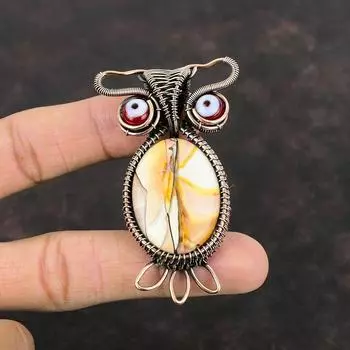 Brecciated Mookaite Pendant Copper Wire Wrapped Pendant Gemstone Owl Jewelry Handmade Pendant Copper Wire Jewelry Red Color Evil Eye Pendant