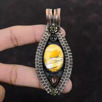 Brecciated Mookaite Pendant Copper Wire Wrapped Pendant Mahogany Obsidian & Blue Sunstone Pendant Handmade Jewelry Gemstone Pendant For Her