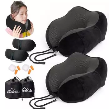 BREENHILL 2 шт. Подушка для шеи из пеноматериала с эффектом памяти, U-образная портативная подушка, складная дорожная подушка, дорожные аксессуары для черного цвета (Место хранения