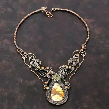 Брекчированное ожерелье из мукаита, ожерелье из медной проволоки, регулируемое ожерелье, ожерелье из драгоценных камней, медная проволока ручной работы, ювелирное изделие, подарок для друга