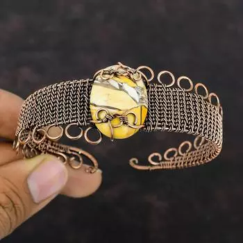 Брекчированный браслет из мукаита, медная проволока, обернутая регулируемым браслетом-манжетой, браслет ручной работы с драгоценным камнем, медная проволока, обернутая ювелирными изделиями, подарки на годовщину