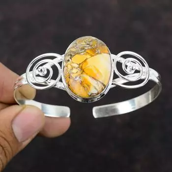 Брекчированный браслет из мукаита, регулируемый браслет-манжета, браслет из натурального драгоценного камня, браслет-манжета из стерлингового серебра 925 пробы, браслет ручной работы, подарок для него