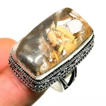 Брекчированный драгоценный камень Мукаит 925, посеребренное ювелирное кольцо, размер 8,5