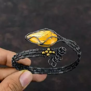 Брекчированный медный браслет из мукаита, браслет-манжета с драгоценным камнем, браслет-манжета, ювелирные изделия ручной работы, регулируемый браслет-манжета, ювелирные изделия из медной проволоки для подарка