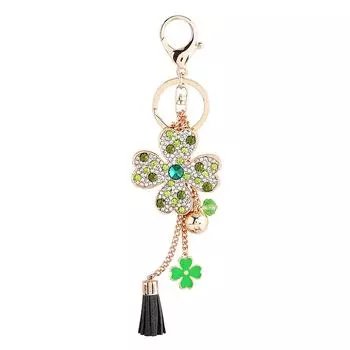 Брелки для ключей Lucky Four Leaves Clover Crystal, автомобильный брелок для женщин, кисточка, сумка, пряжка, подвеска(зеленый) зелёный