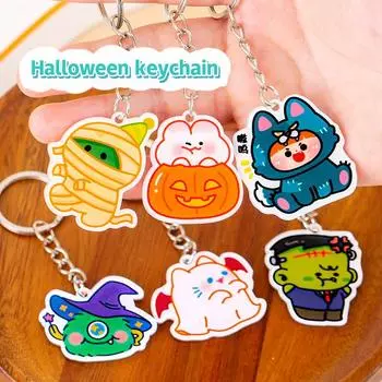 Брелки для ключей с милым тыквенным призраком из мультфильма, креативный акриловый брелок, кулон, украшение для рюкзака, аксессуары, подарки на Хэллоуин