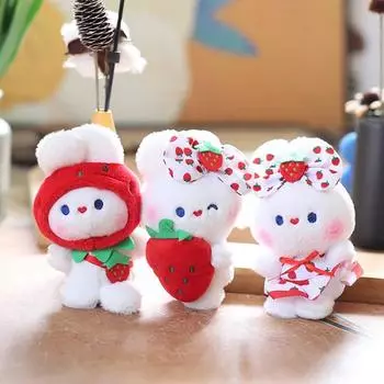 Брелки для ключей Sweet Strawberry Rabbit, мультяшный розовый сакура, плюшевый кролик, кукла, брелки, милый брелок для сумки, подвеска