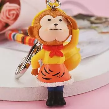 Брелок аниме Путешествие на Запад : Подвеска Monkey King & Pig Bajie для рюкзаков 4-Link Chain with Silver Buckle + Pendant + Bell