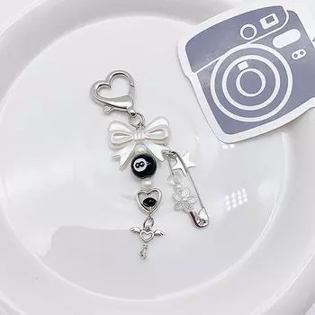 Брелок-бабочка с шариками и бусинами 8 размера Y2K Goth Брелок-булавка с бусинами Angel Key Love Buckle Подвеска