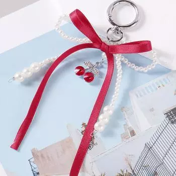Брелок-бантик из искусственного жемчуга, брелок с бисером и лентой, подвесные аксессуары в корейском стиле, подвеска для сумки Y2K, декоративные аксессуары C